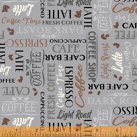 Coffee Connoisseur Words Grey Bits 'n Pieces Quilt Shop