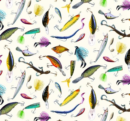 Fishing lures on a eggshell background