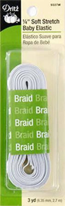 White Soft Stretch Baby Elastic 1/4in x 3yds