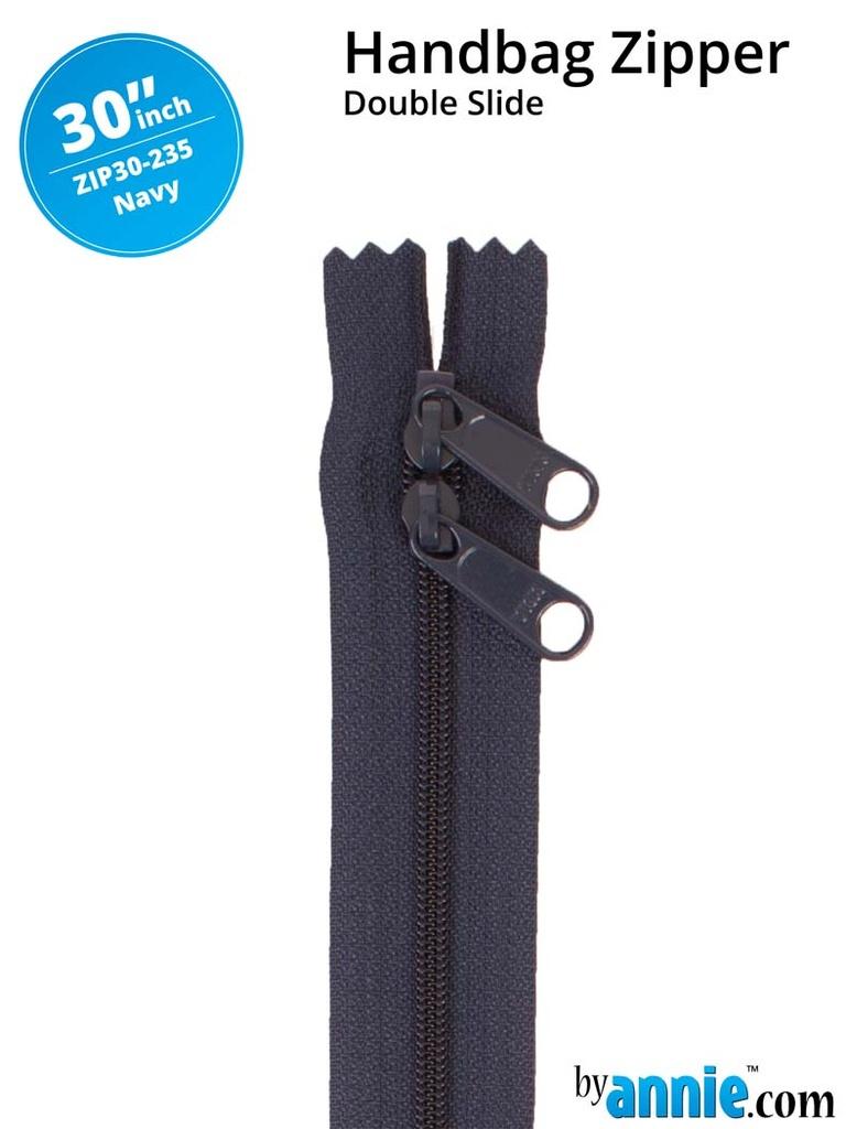 30" Handbag Zipper Double Slide - Navy