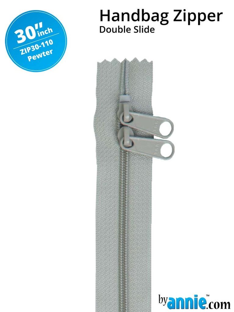 30" Handbag Zipper Double Slide - Pewter