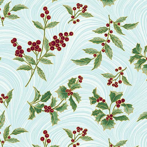 A Winter's Day Holly & Waves - Aqua with Metallic Gold