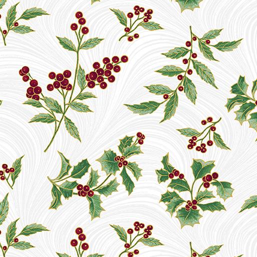 A Winter's Day Holly & Waves - White with Metallic Gold