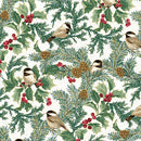 A Winter's Day Winter Chickadees - White with metallic Gold