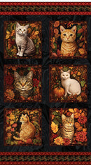 Autumn Cats 24" Block Panel - Black/Spice