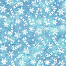 Batiks Tinsel Treasures Candy Cane Snowflakes - Blue Sky