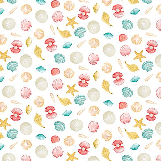 Beach Retreat Seashell Paradise - White – Bits 'n Pieces Quilt Shop