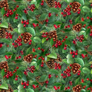 Birds & Berries Pinecones and Holly - Green