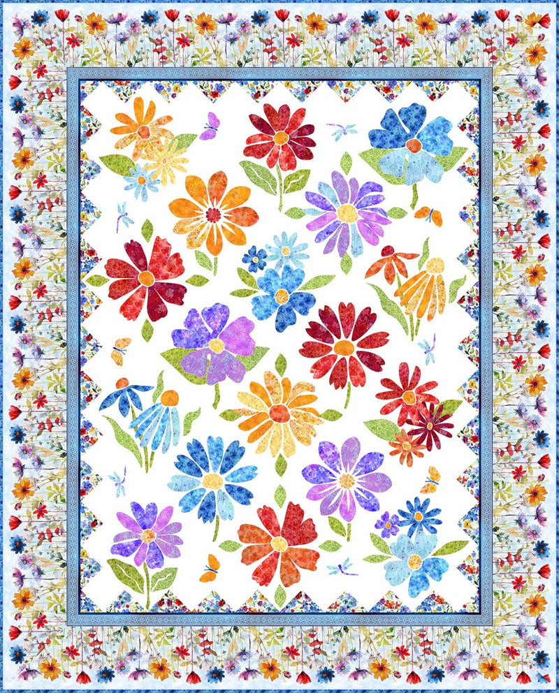 Blooming Day & Night Applique Quilt - Blue Version