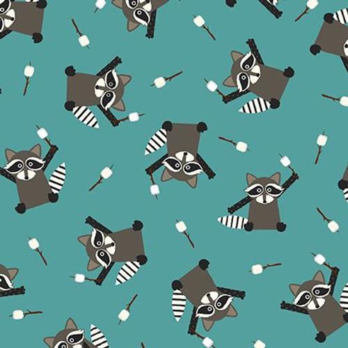 Camping Gnomes Marshmallow Racoons - Blue Teal
