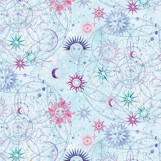 Celestial Skies Sun and Moon - Light Turquoise