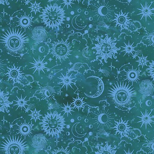 Celestial Skies Sun and Moon Tonal - Teal