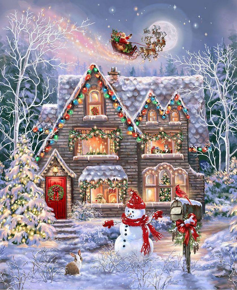 Christmas Eve 36" Holiday House Panel - Multi
