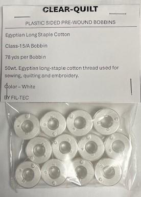 Clear-Quilt Pre-Wound 15/A  Bobbins - 12 ct  Cotton White