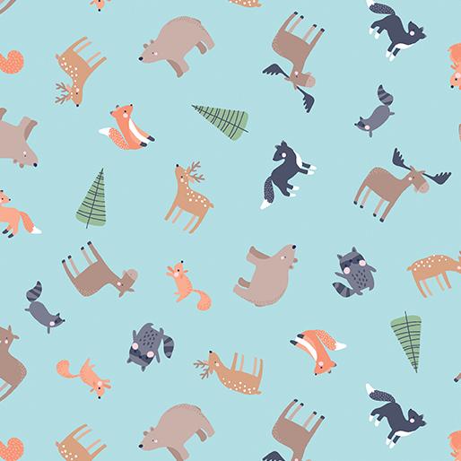 Cozy Forest Comfort Flannnel Cozy Forest Animals - Sky Blue