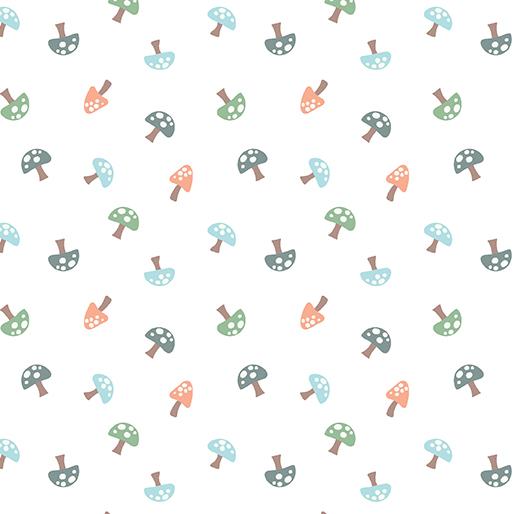 Cozy Forest Comfort Flannnel Forest Mushrooms - White