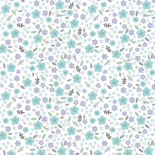 Doodle Baby Flannel Dream Flower - Turquoise/White