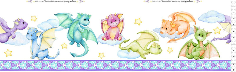 Dragon Friends Border Stripe - White