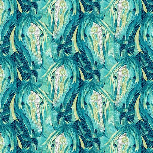 Dream Horses Sm Horse Heads Allover - Aqua