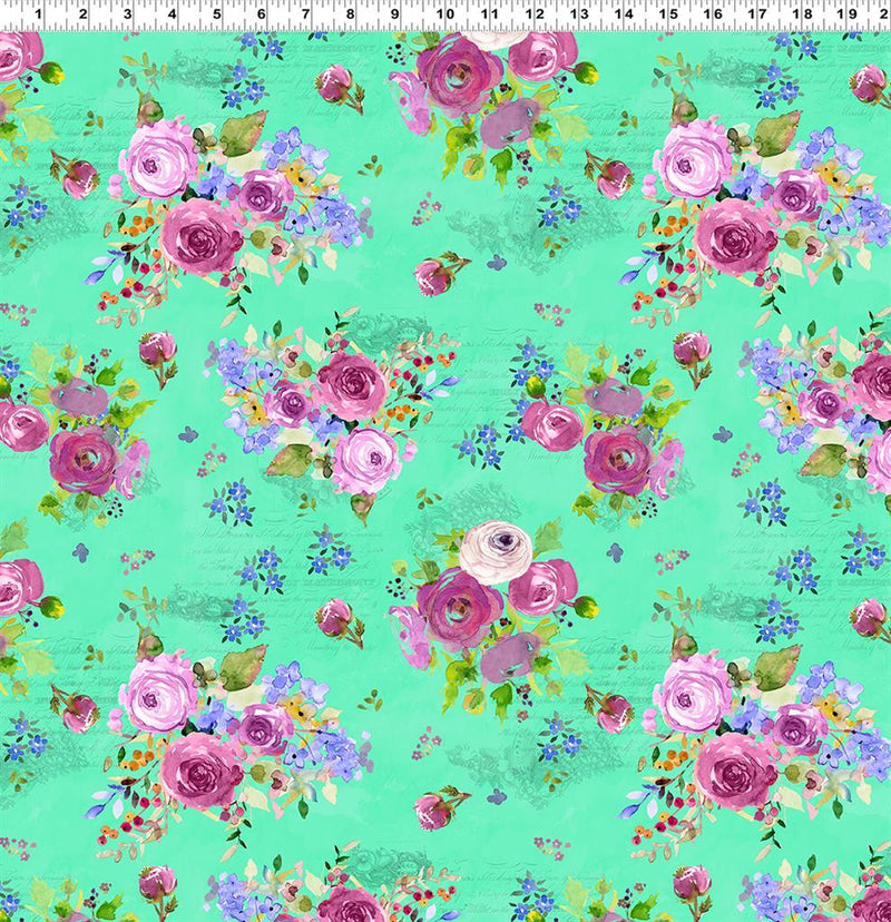 Feathered Friends - Digital Floral Bouquet - Lt Emerald