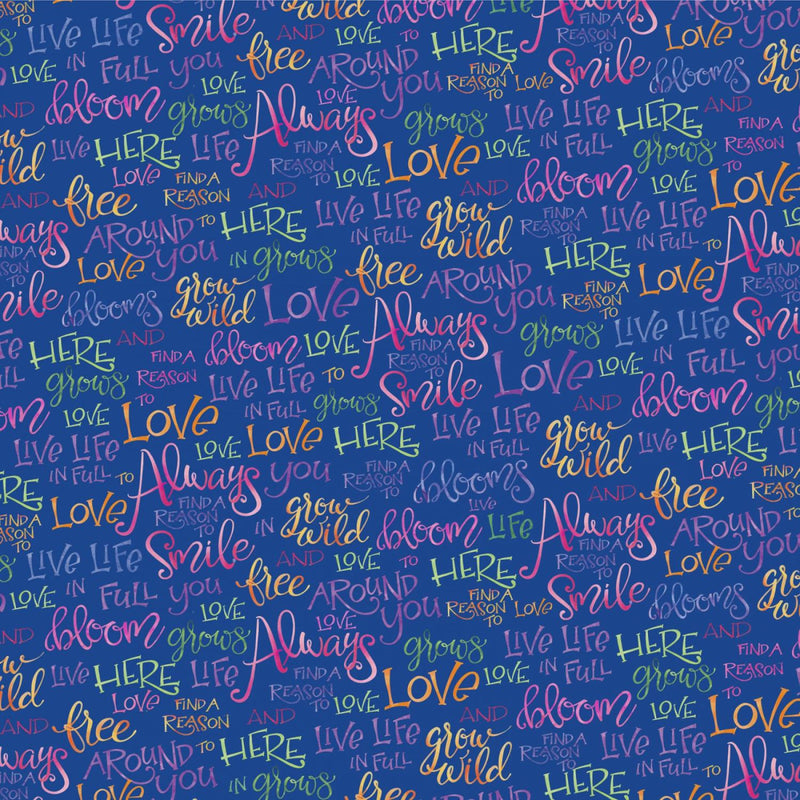 Full Bloom - Words on a dark Blue Background