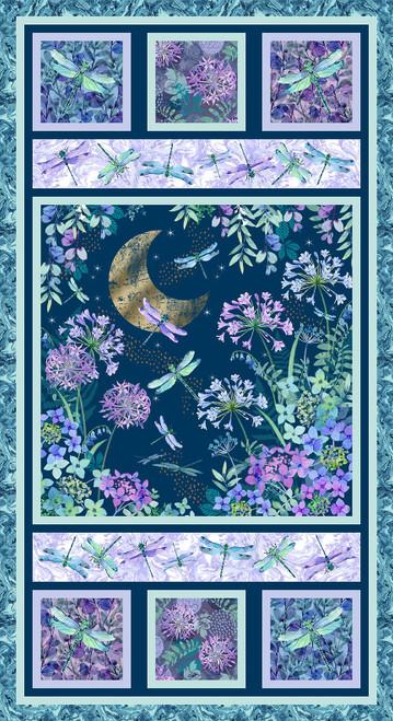 Gypsy Flutter 24" Moons & Dragonfly Panel - Dark Blue