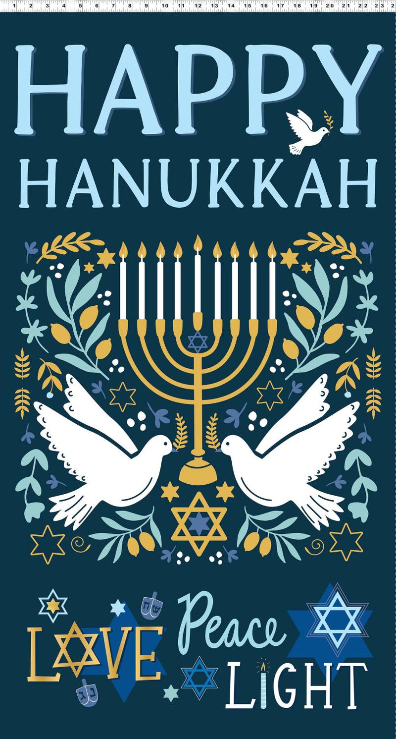 Happy Hanukkah 24" Panel - Navy Blue