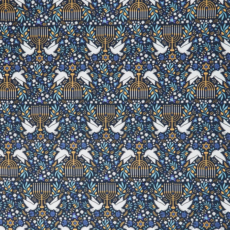 Happy Hanukkah Menorahs - Navy Blue