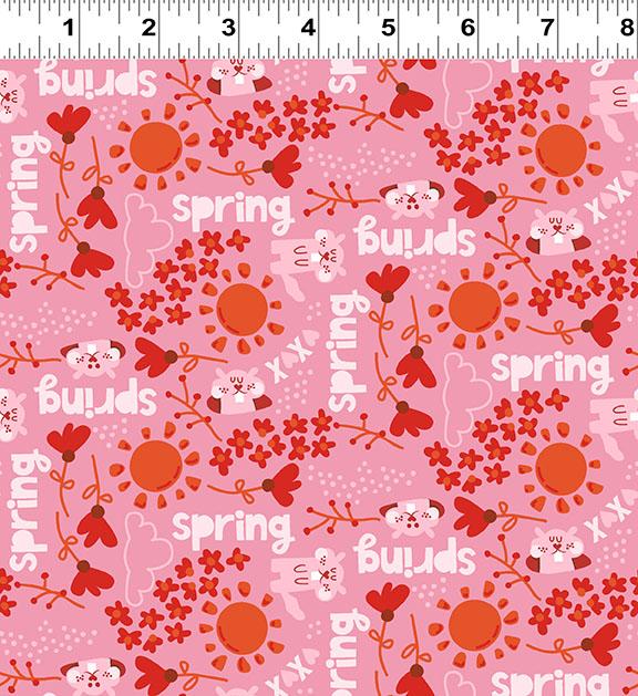 Hello Spring Fabric Collection Hello Spring Groundhogs - Dark Pink – Bits 'n Pieces Quilt Shop