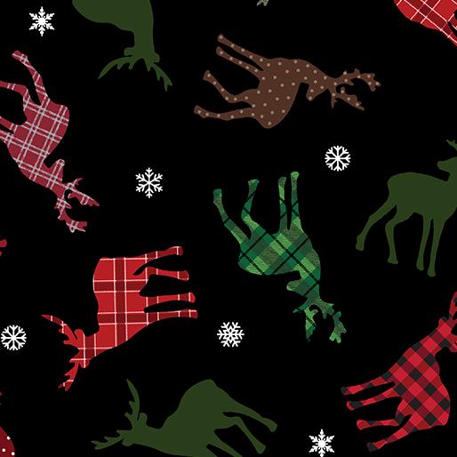 Holiday Farmhouse Plaid Tossed Deer - Black