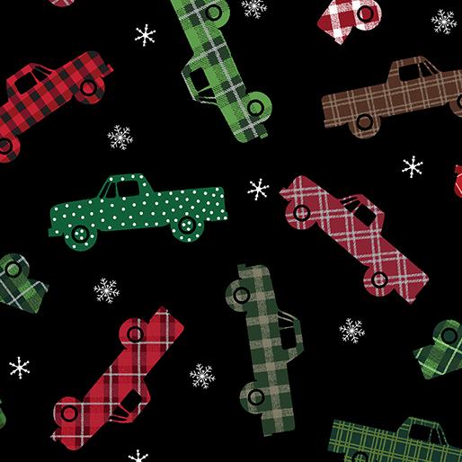 Holiday Farmhouse Plaid Trucks - Black