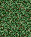 Holiday Nouveau Leaves & Berries - Forest Green with gold metallic accents