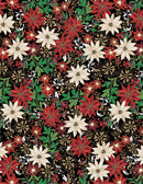 Holiday Nouveau Poinsettia Jacobean - Black with gold metallic accents