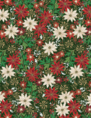 Holiday Nouveau Poinsettia Jacobean - Forest Green with gold metallic accents