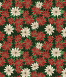 Holiday Nouveau Poinsettias In Bloom - Forest Green with gold metallic accents