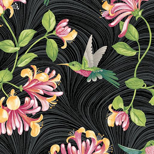 Hummingbirds & Honeysuckle - Black Multi