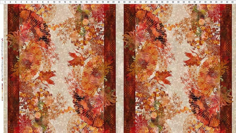 Oriental Gardens Fan Stripe - Red