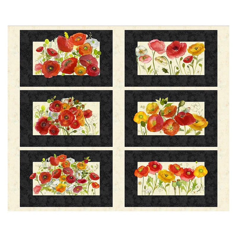 Poppy Dreams 36" Placemat Panel - Black