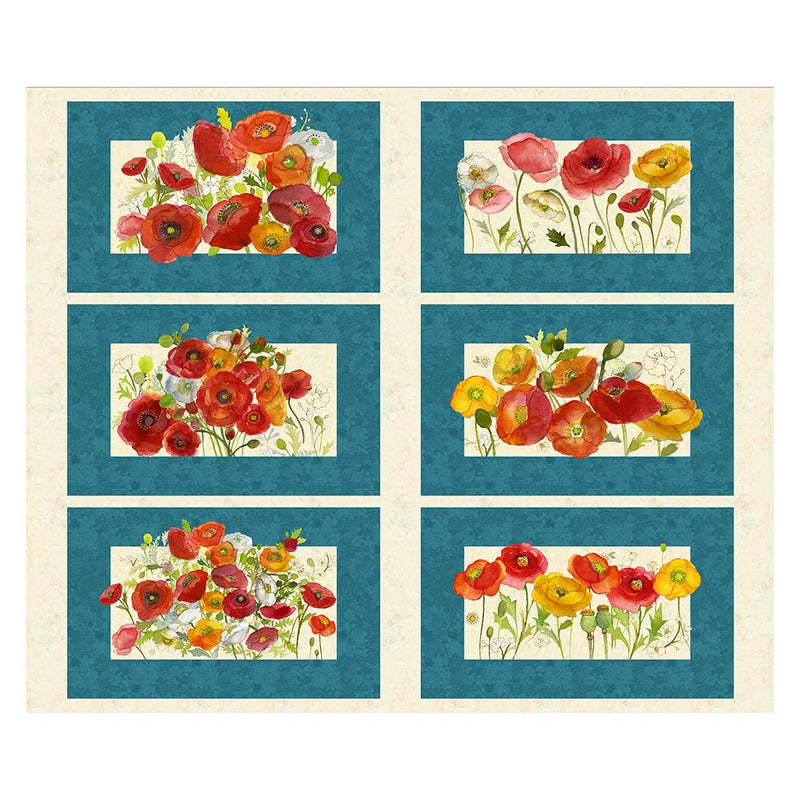 Poppy Dreams 36" Placemat Panel - Teal