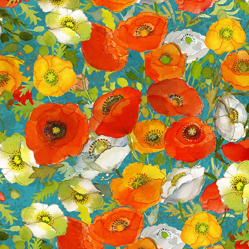 Poppy Dreams Large Poppies - Teal