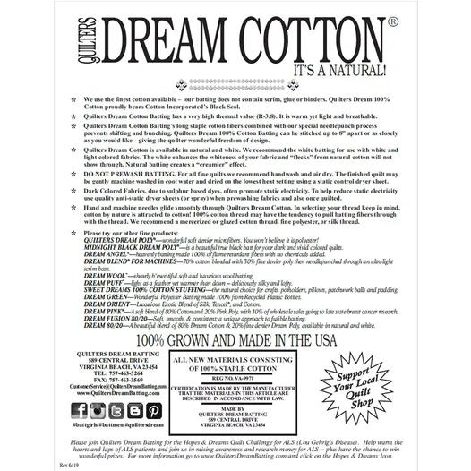 Quilters Dream White Cotton Select Queen 93" x 30 Yds.