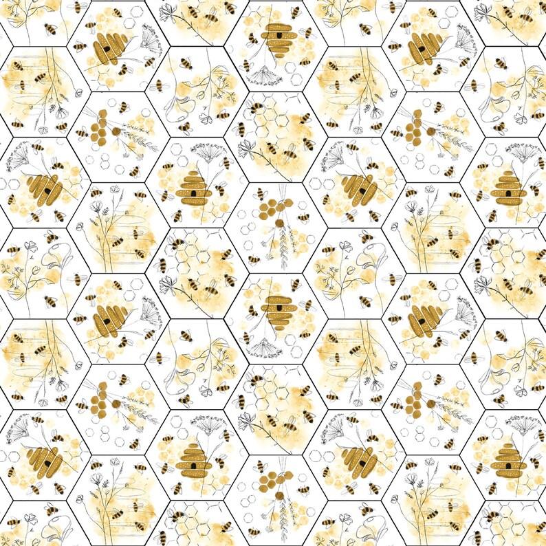 Royal Jelly Bees & Floral in Honeycomb - Ivory