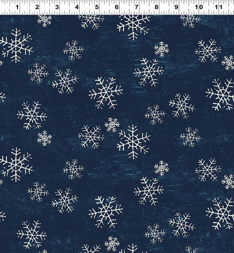 Snow Mountain Flannel Snowflakes - Navy Blue