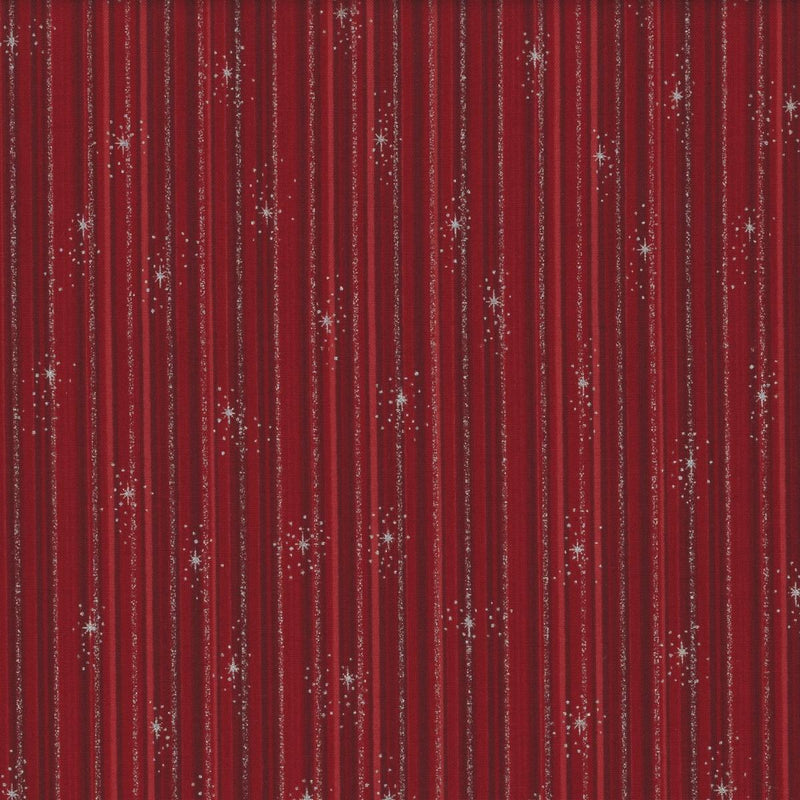 Stof We Love Christmas Stripe - Red/Silver