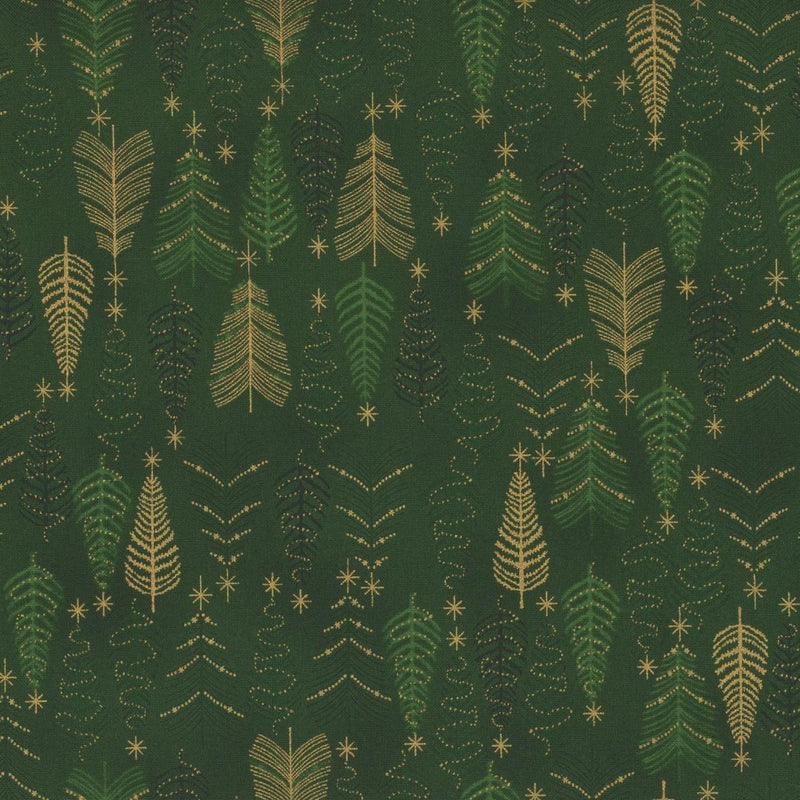 Stof We Love Christmas Trees - Green/Gold