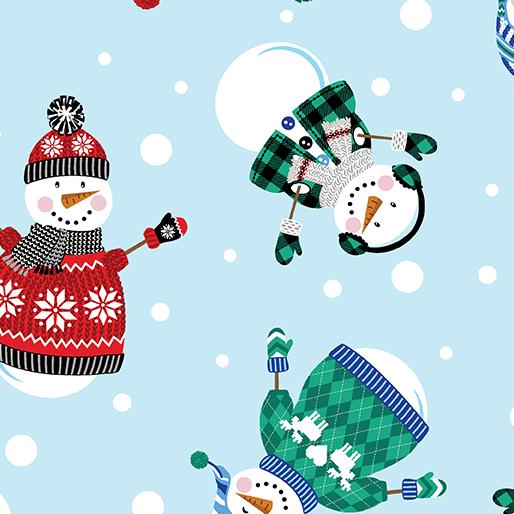 Winter Wonder Comfort Flannel Happy Snowmen - Light Blue