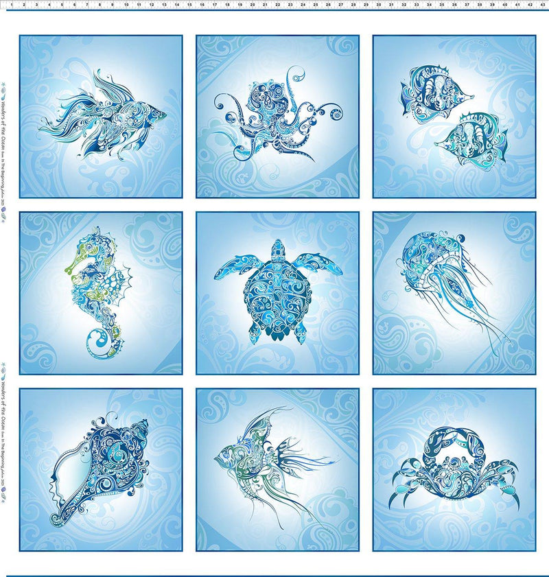 Wonders of the Ocean 42" Block Panel - Blue