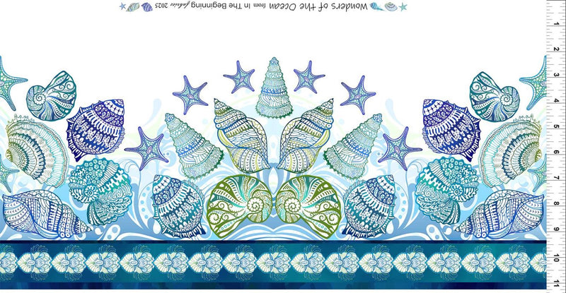 Wonders of the Ocean Border Stripe - Blue