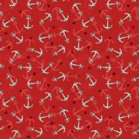 At The Helm - Anchors on Red Background