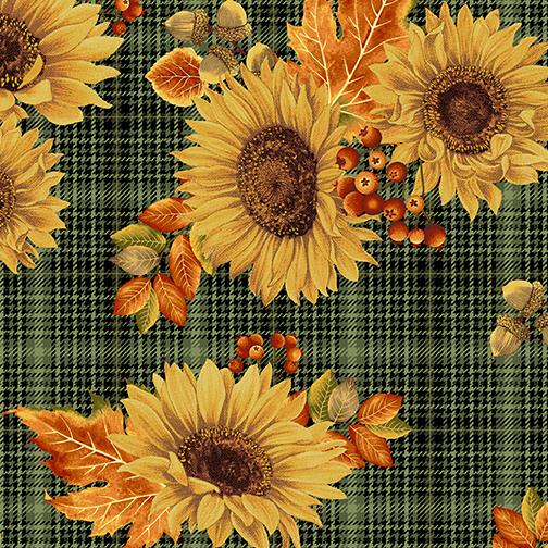 Autumn Elegance Sunflower Plaid Green